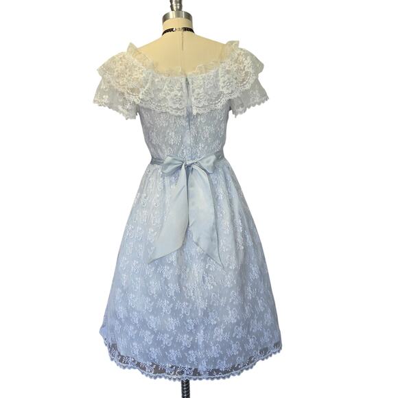 Gunne Sax Vintage 80s Lace Princess Dress Size S Ice Blue Bows Fairy Ruffle - Picture 8 of 12